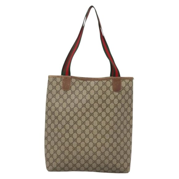 GUCCI GG Supreme Web Sherry Line Tote Bag PVC Beige Gold - Picture 2 of 15